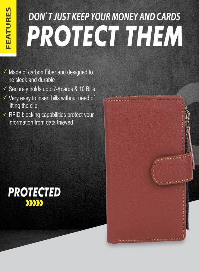 TnW PU Leather Mini Zipper Wallet for Women (Maroon) - Image 4